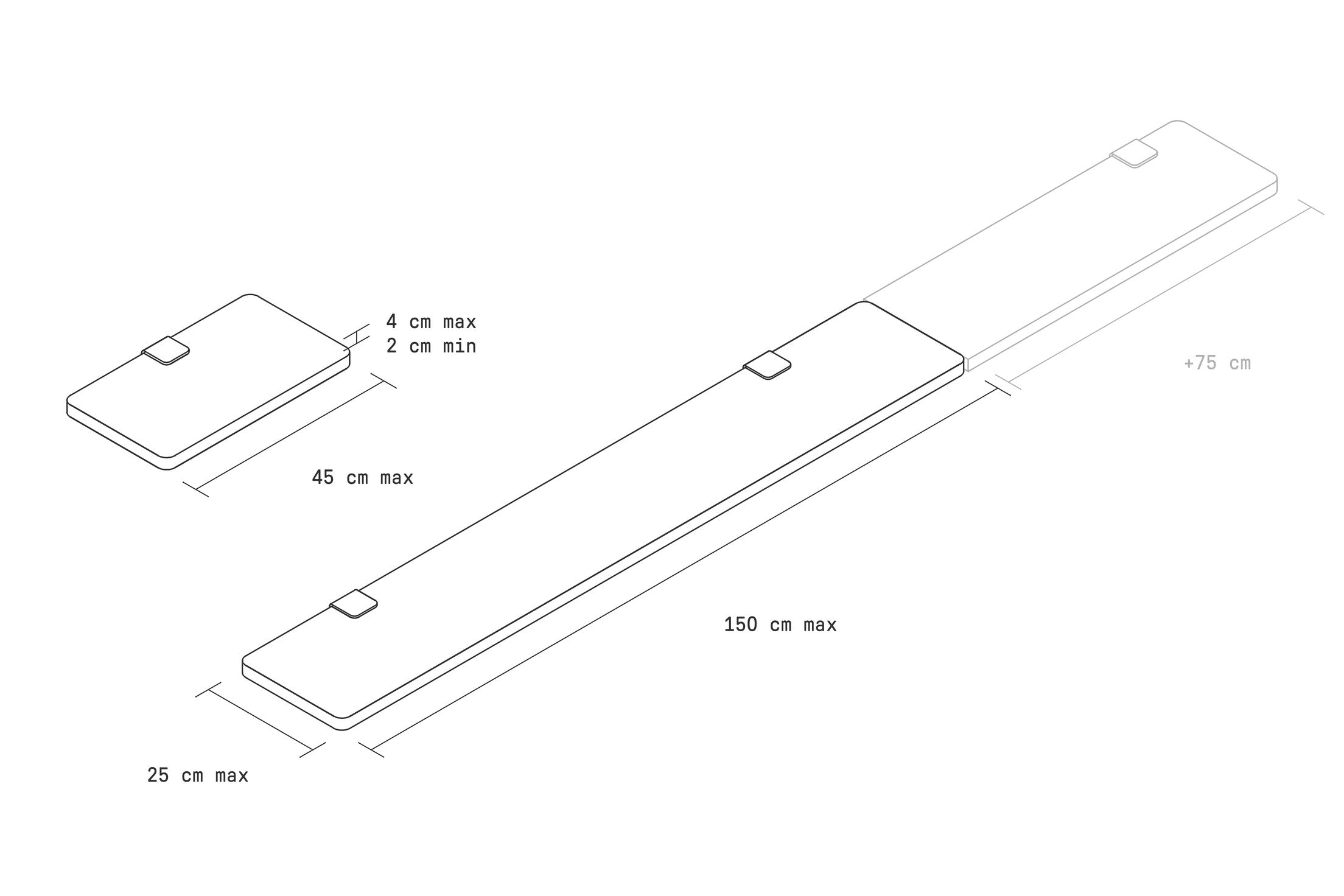 Étagère BRACKET sur mesure, dimensions maximales