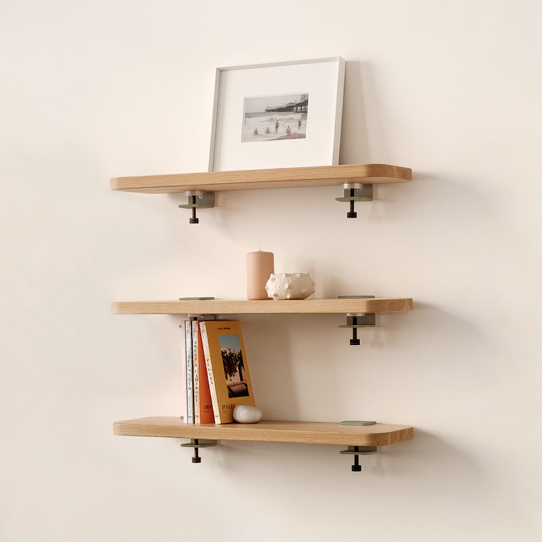 Set of 3 BRACKET wall shelves - solid oak - 60 to 150cm