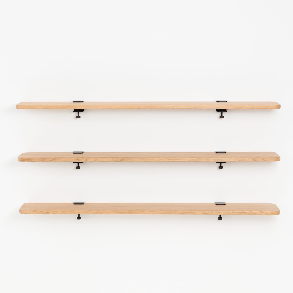 Set of 3 BRACKET wall shelves - solid oak - 60 to 150cm