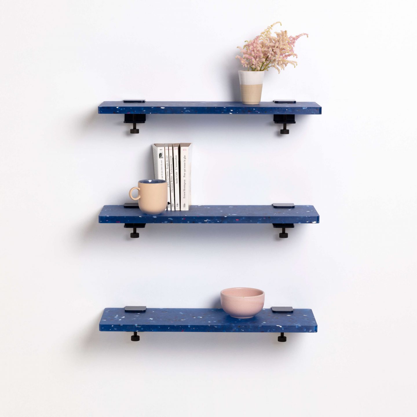 Set of 3 Pacifico blue recycled plastic wall shelves - 60 or 90cm
