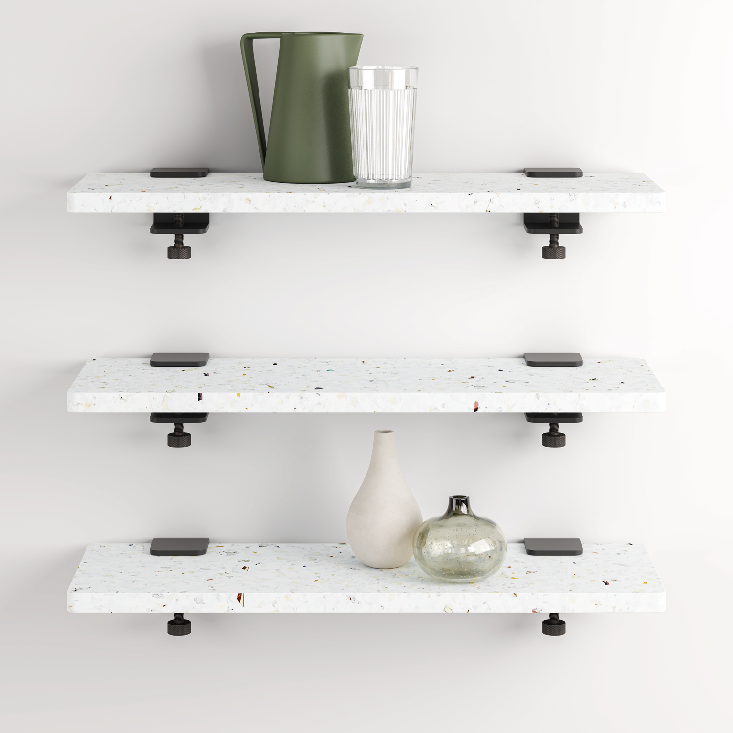 Set of 3 BRACKET wall shelves - Venezia recycled plastic - 60 to 150cm