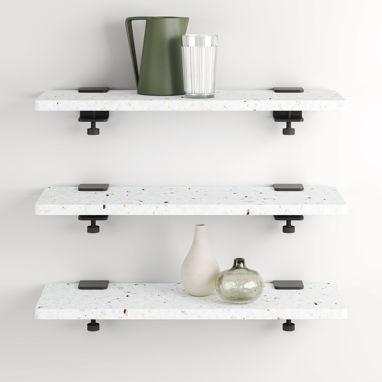 Set of 3 white VENEZIA wall shelves in recycled plastic - 60 to 150cm