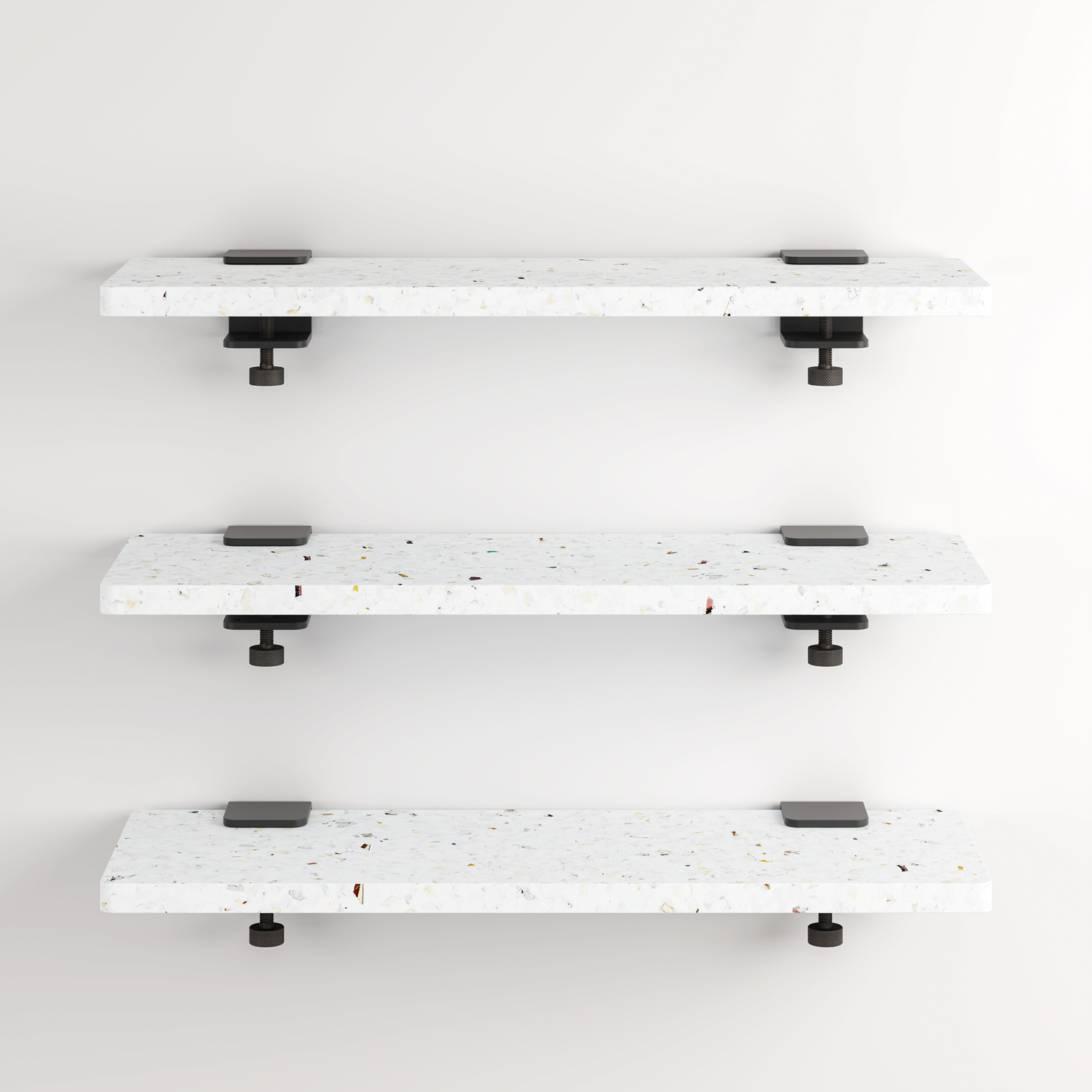 Set of 3 white VENEZIA wall shelves in recycled plastic - 60 to 150cm