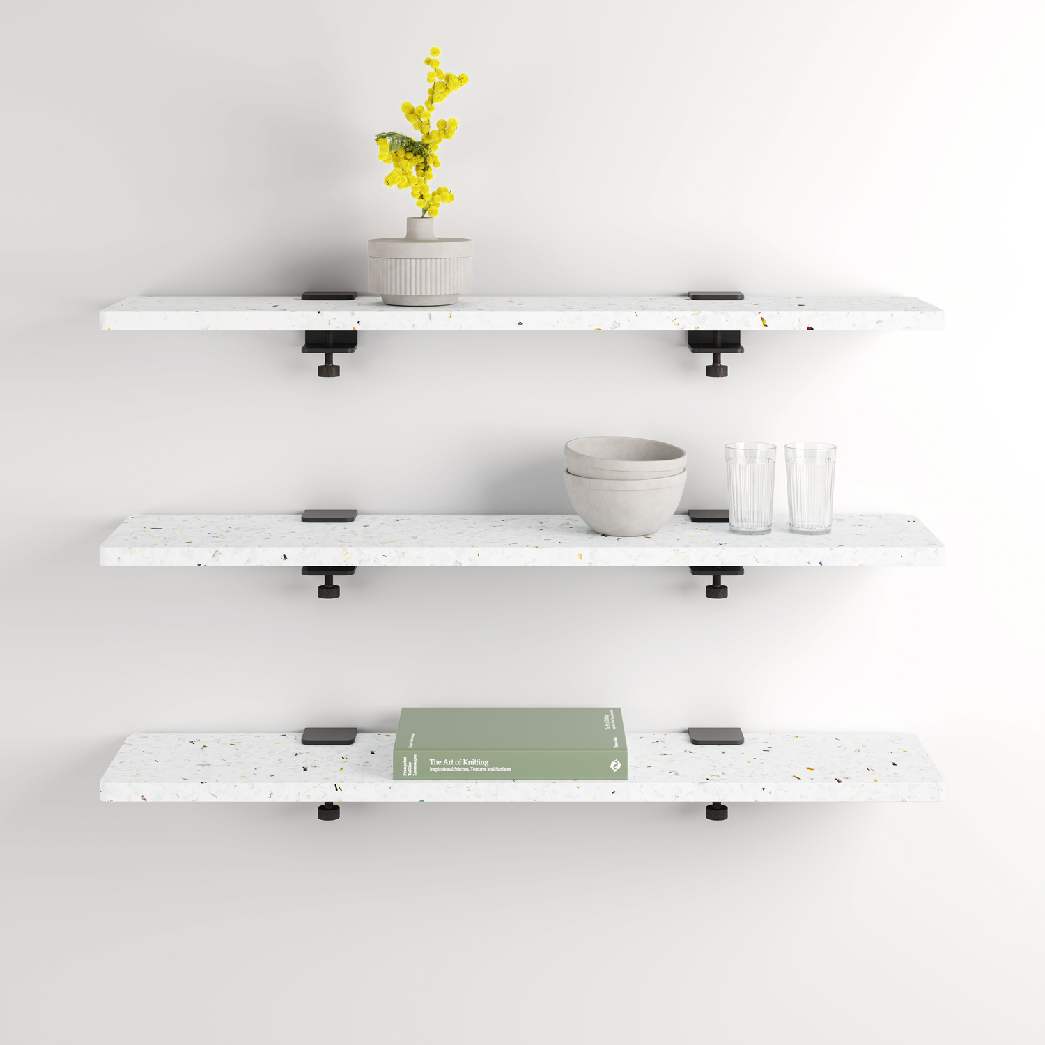 Set of 3 BRACKET wall shelves - Venezia recycled plastic - 60 to 150cm