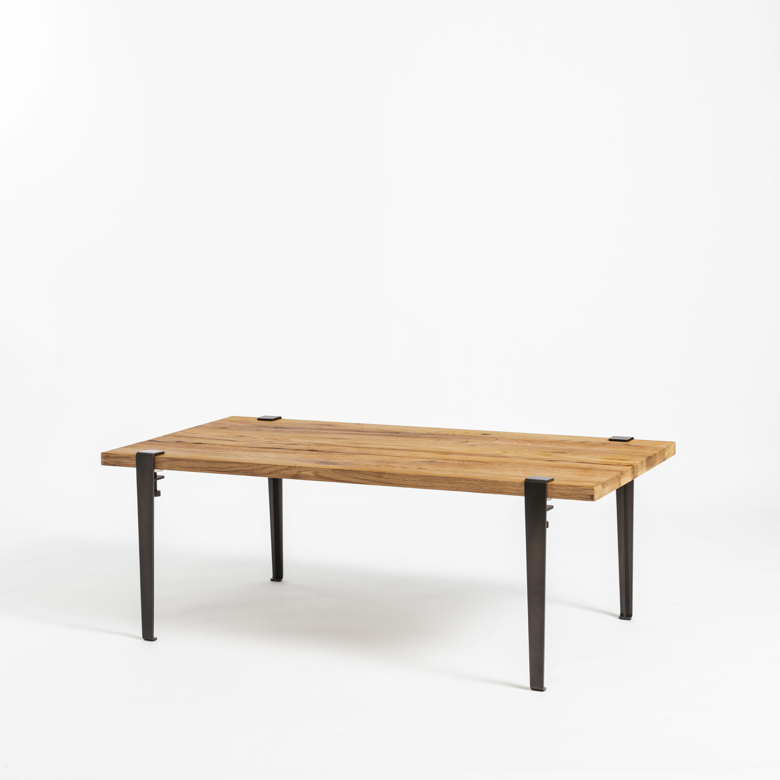 Reclaimed wood coffee table with steel legs for living room