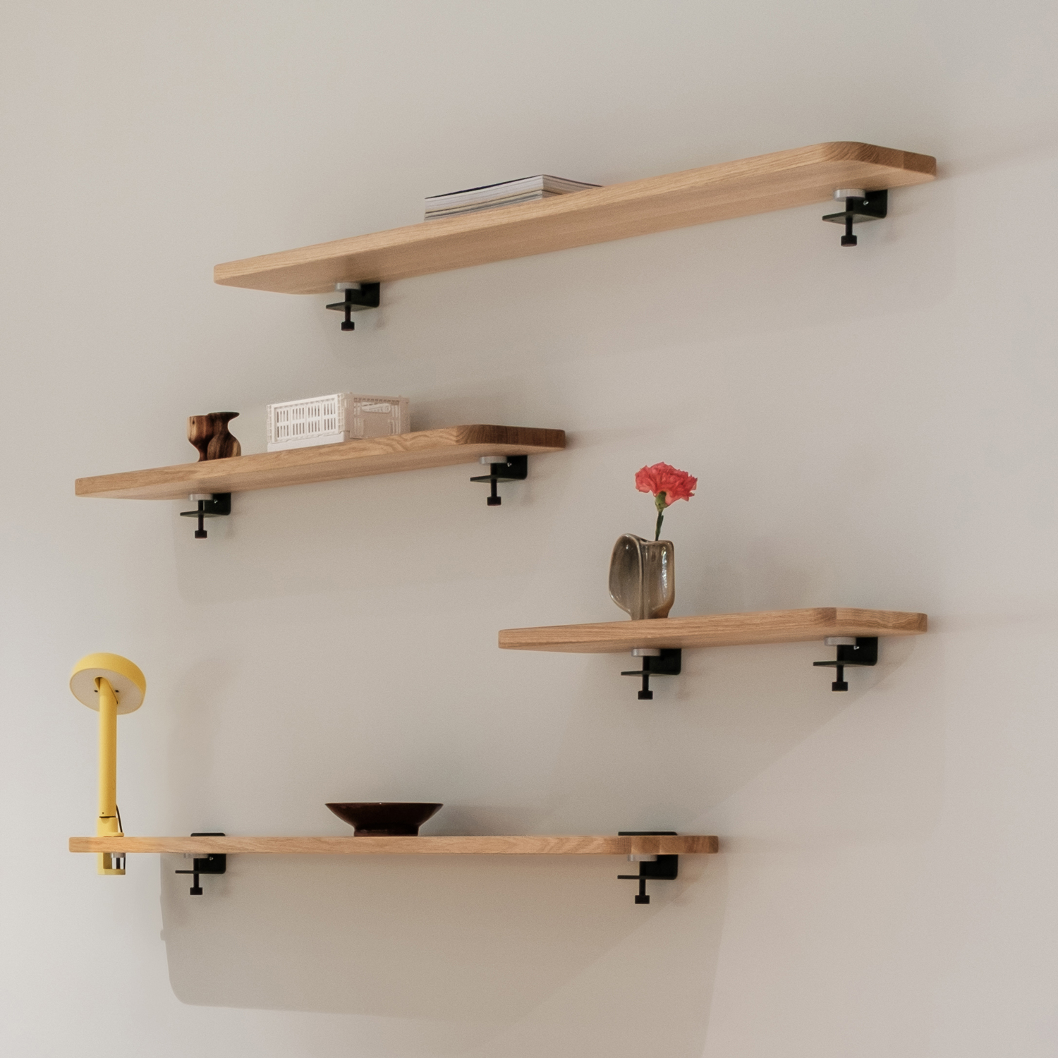 BRACKET wall shelf - solid oak - 60 to 150cm