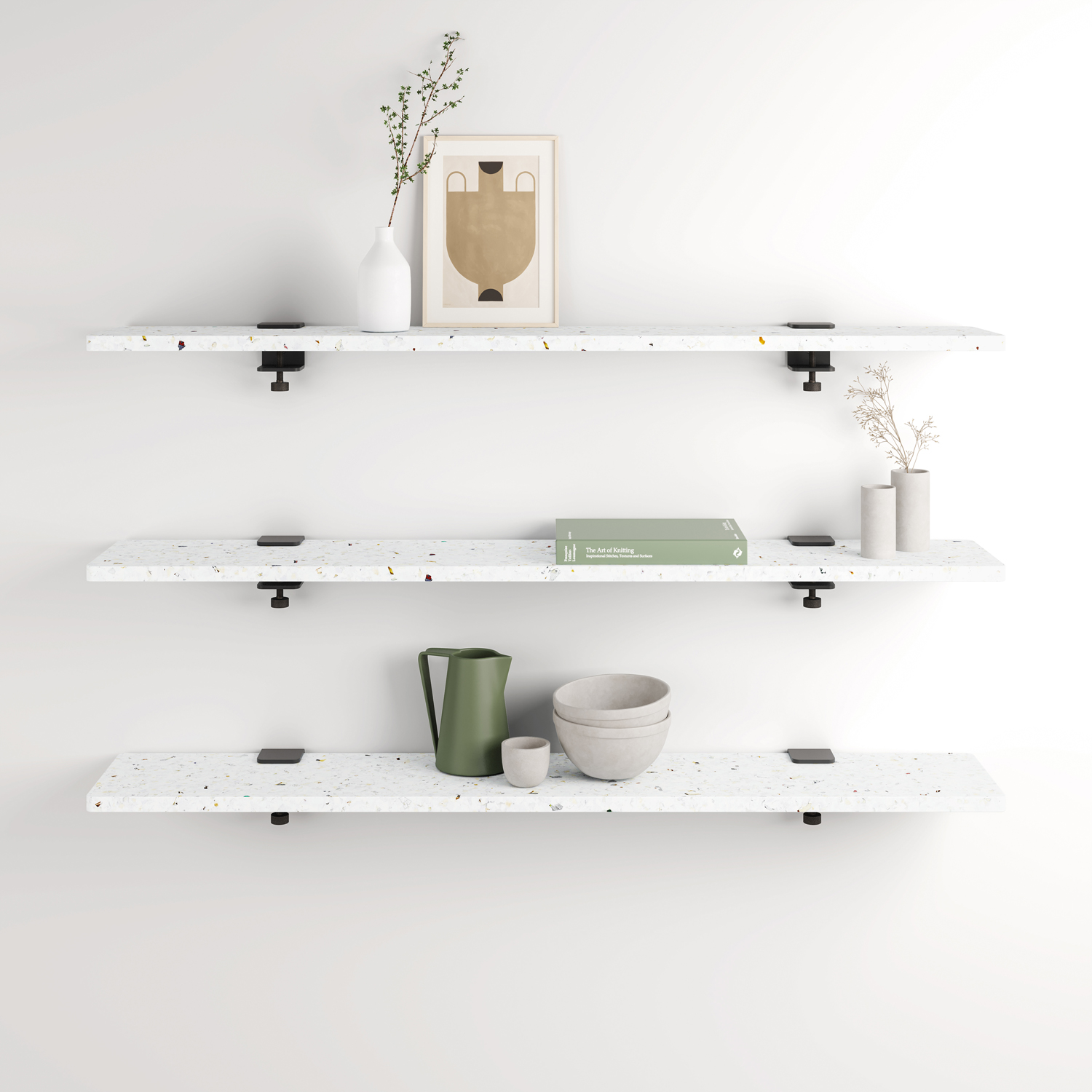 Set of 3 BRACKET wall shelves - Venezia recycled plastic - 60 to 150cm