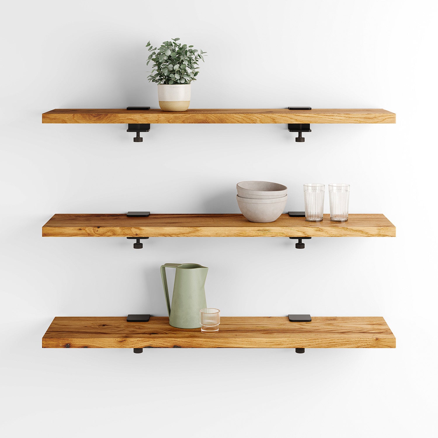 Picture of Set of 3 reclaimed wood wall shelves - 60 to 150cm