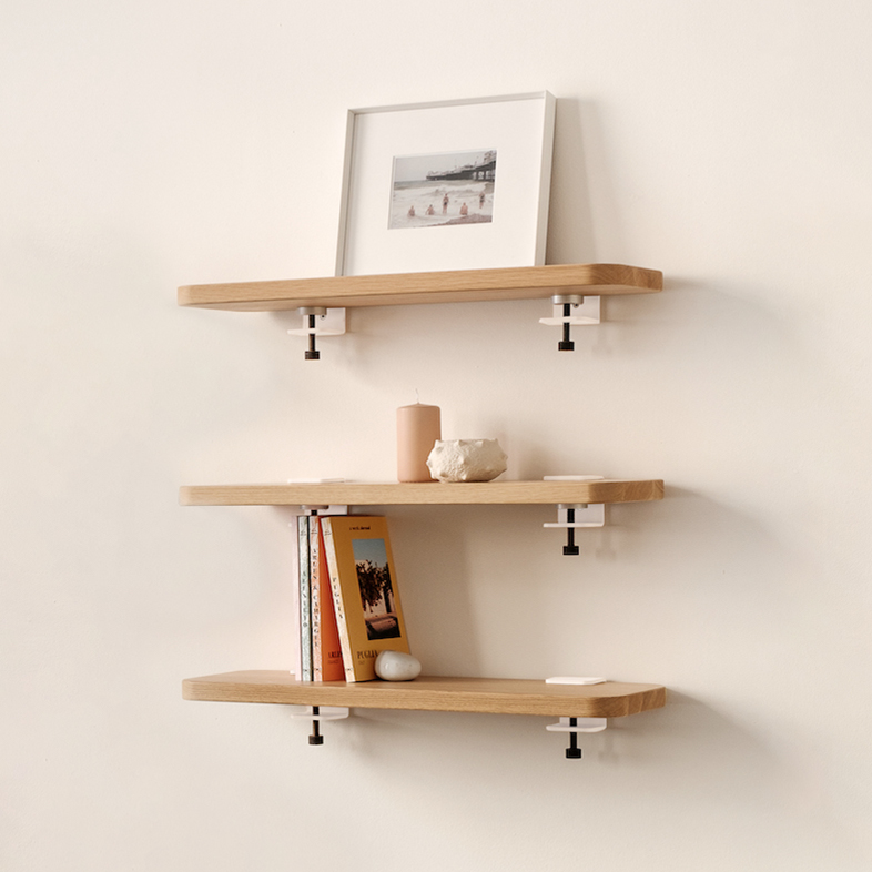 Set of 3 BRACKET wall shelves - solid oak - 60 to 150cm