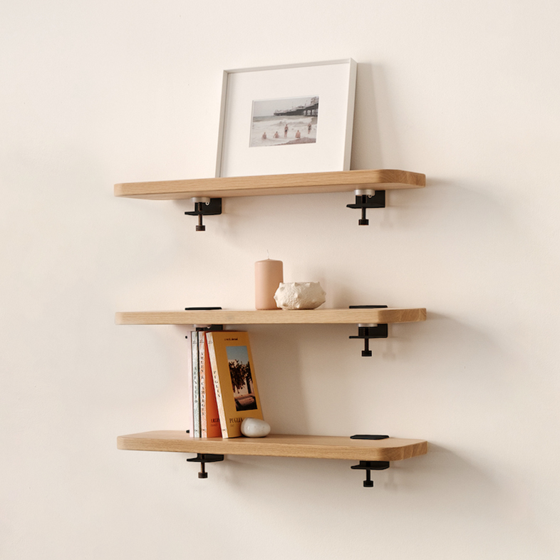 Set of 3 BRACKET wall shelves - solid oak - 60 to 150cm